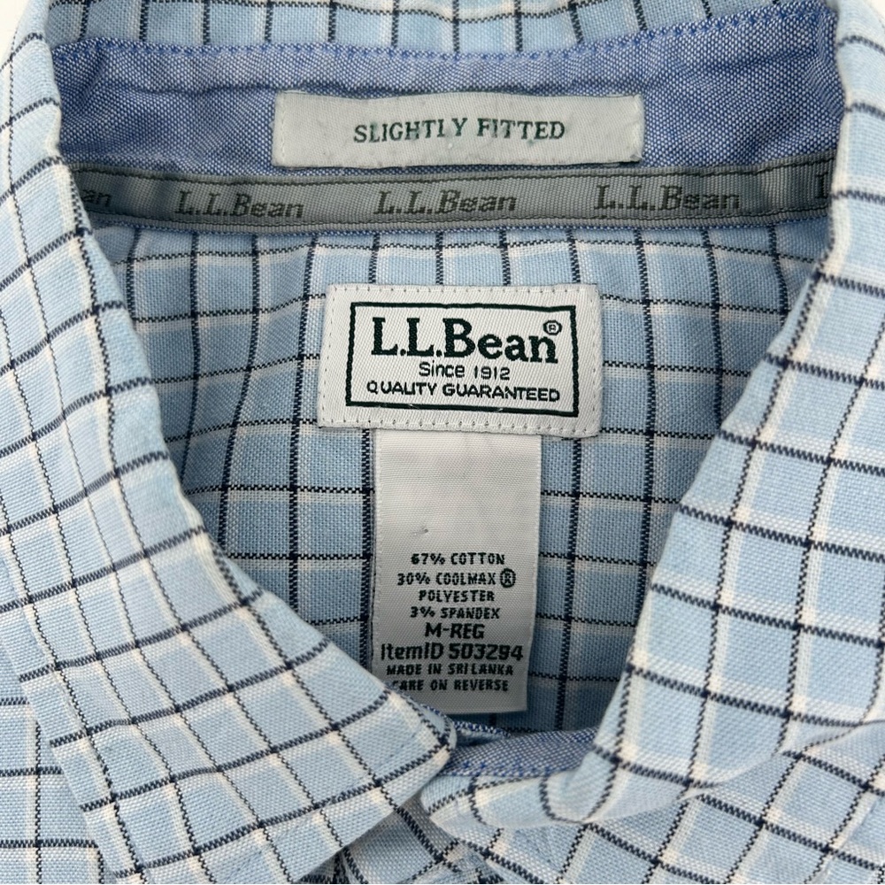 LL Bean Shirt Mens M Slightly Fitted Comfort Stretch Blue Check Heritage Preppy - Picture 3 of 8